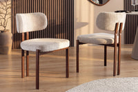 Design Stuhl BELLANO creme beige Chenille Cremona Metallgestell Walnuss