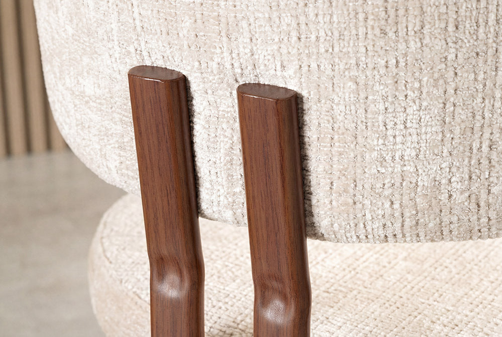 Design Stuhl BELLANO creme beige Chenille Cremona Metallgestell Walnuss