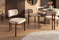 Design Stuhl BELLANO creme beige Chenille Cremona Metallgestell Walnuss