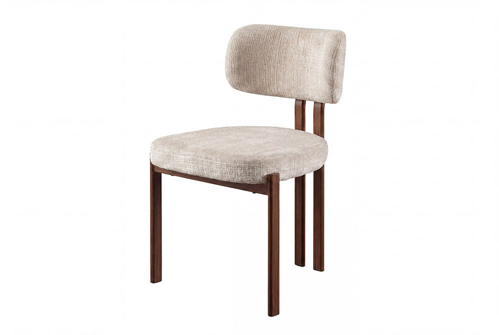 Design Stuhl BELLANO creme beige Chenille Cremona Metallgestell Walnuss
