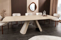 Ausziehbarer Esstisch VOGUE 160-200-240cm beige Keramik Travertin Metall champagner greige