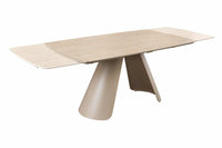 Ausziehbarer Esstisch VOGUE 160-200-240cm beige Keramik Travertin Metall champagner greige