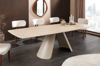 Ausziehbarer Esstisch VOGUE 160-200-240cm beige Keramik Travertin Metall champagner greige