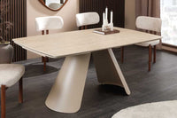 Ausziehbarer Esstisch VOGUE 160-200-240cm beige Keramik Travertin Metall champagner greige