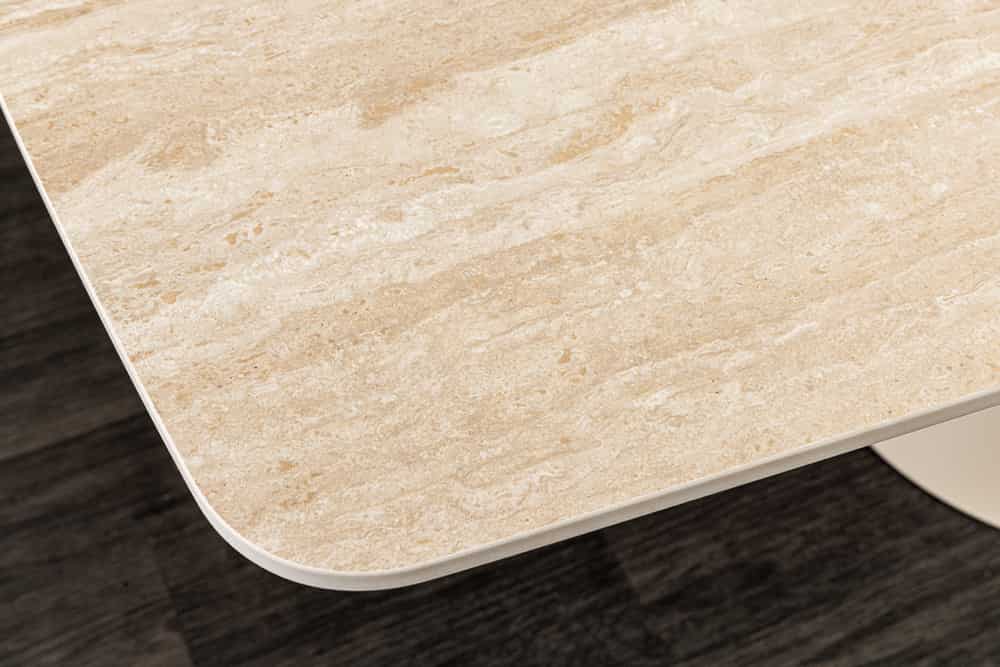Ausziehbarer Esstisch VOGUE 160-200-240cm beige Keramik Travertin Metall champagner greige