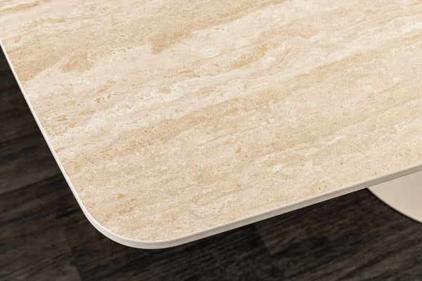 Ausziehbarer Esstisch VOGUE 160-200-240cm beige Keramik Travertin Metall champagner greige