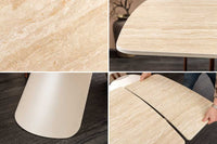 Ausziehbarer Esstisch VOGUE 160-200-240cm beige Keramik Travertin Metall champagner greige