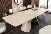 Ausziehbarer Esstisch VOGUE 160-200-240cm beige Keramik Travertin Metall champagner greige