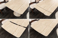Ausziehbarer Esstisch VOGUE 160-200-240cm beige Keramik Travertin Metall champagner greige