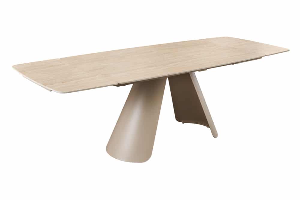 Ausziehbarer Esstisch VOGUE 160-200-240cm beige Keramik Travertin Metall champagner greige