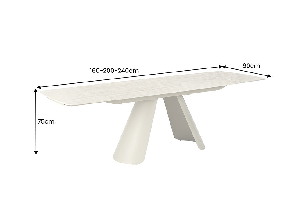 Ausziehbarer Esstisch VOGUE 160-200-240cm beige Keramik Travertin Metall champagner greige