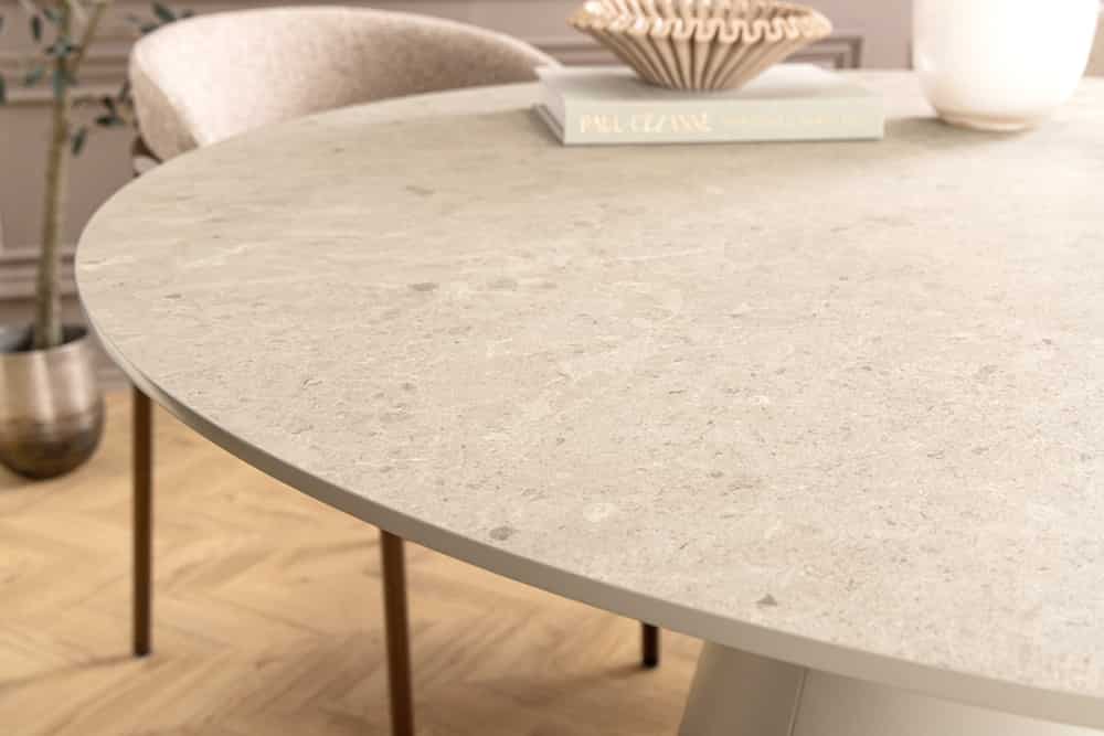 Runder Esstisch EN VOGUE 120cm matt grau Beton-Design mit Säulenfuß