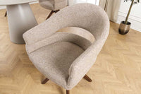 Drehbarer Stuhl ORGANIKO taupe beige Strukturstoff Holzgestell Walnuss mit Armlehne