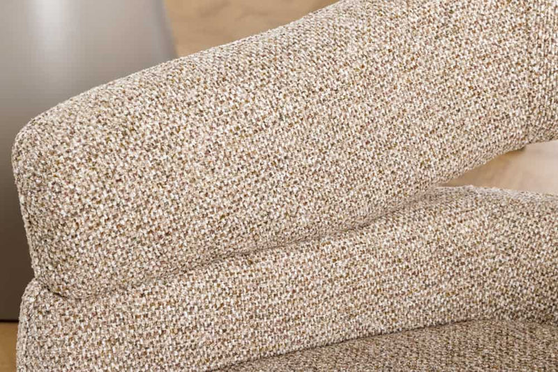 Drehbarer Stuhl ORGANIKO taupe beige Strukturstoff Holzgestell Walnuss mit Armlehne