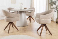 Drehbarer Stuhl ORGANIKO taupe beige Strukturstoff Holzgestell Walnuss mit Armlehne