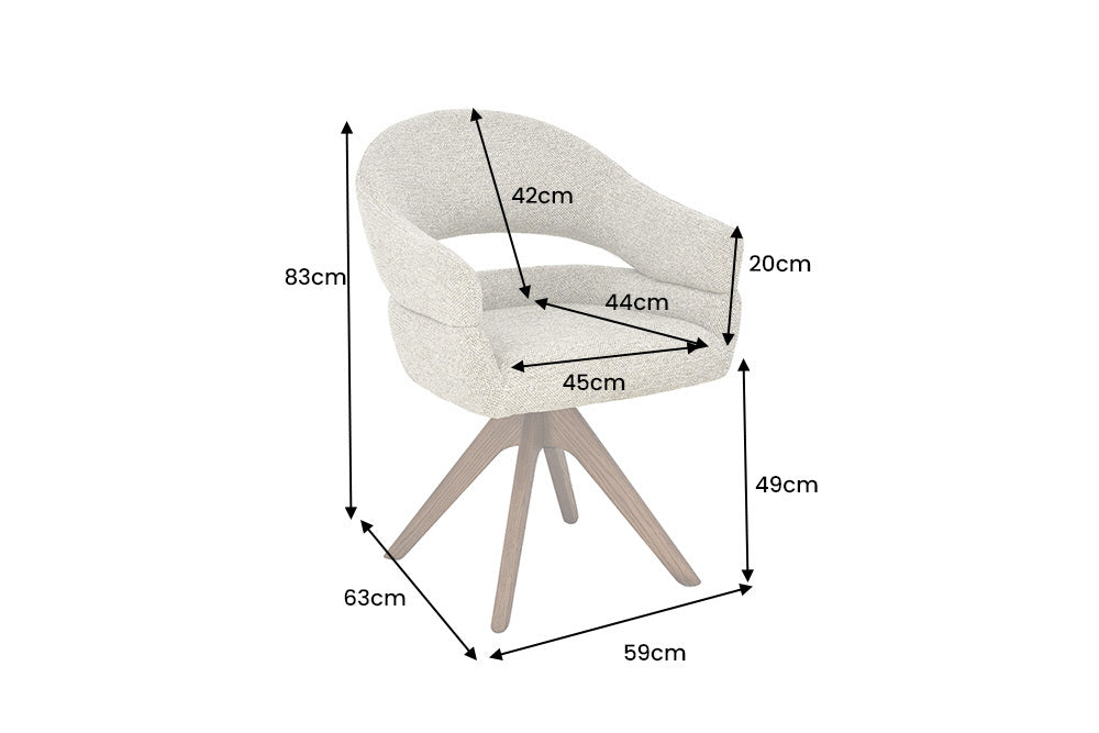 Drehbarer Stuhl ORGANIKO taupe beige Strukturstoff Holzgestell Walnuss mit Armlehne