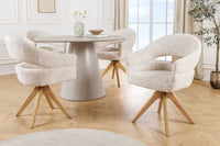 Drehbarer Stuhl ORGANIKO beige Chenillestoff Holzgestell Eiche mit Armlehne