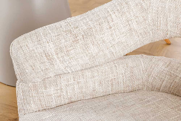 Drehbarer Stuhl ORGANIKO beige Chenillestoff Holzgestell Eiche mit Armlehne