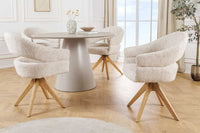 Drehbarer Stuhl ORGANIKO beige Chenillestoff Holzgestell Eiche mit Armlehne