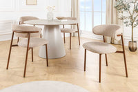 Design Stuhl BELFORT taupe beige Strukturstoff Metallgestell Walnuss