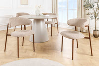 Design Stuhl BELFORT taupe beige Strukturstoff Metallgestell Walnuss