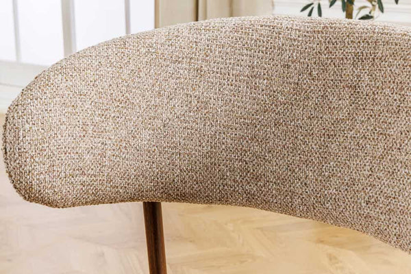 Design Stuhl BELFORT taupe beige Strukturstoff Metallgestell Walnuss