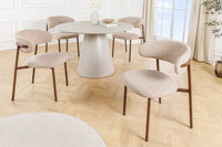 Design Stuhl BELFORT taupe beige Strukturstoff Metallgestell Walnuss
