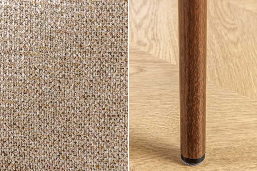 Design Stuhl BELFORT taupe beige Strukturstoff Metallgestell Walnuss