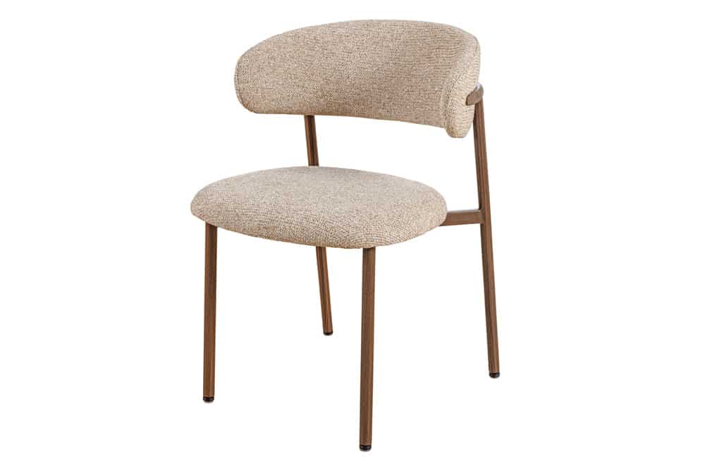 Design Stuhl BELFORT taupe beige Strukturstoff Metallgestell Walnuss