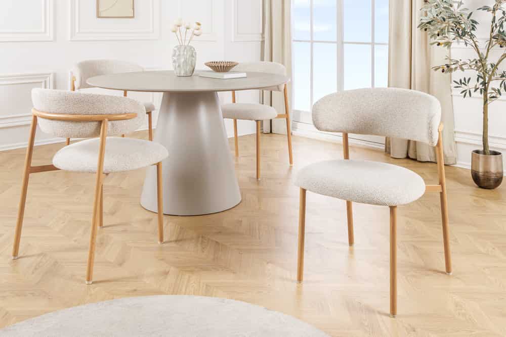 Design Stuhl BELFORT beige Strukturstoff Metallgestell Eiche