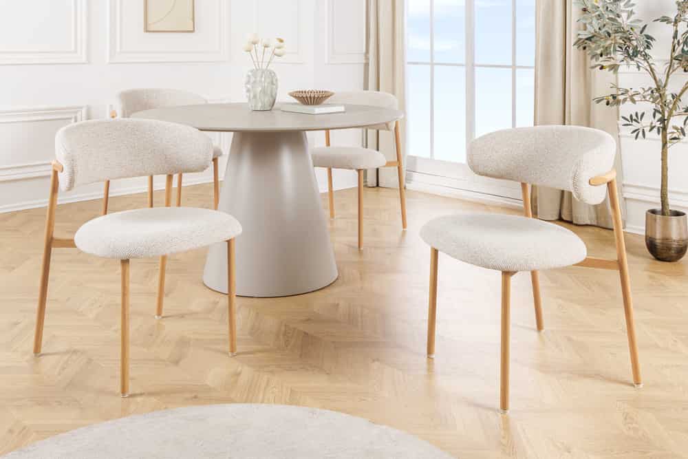 Design Stuhl BELFORT beige Strukturstoff Metallgestell Eiche