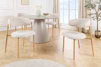 Design Stuhl BELFORT beige Strukturstoff Metallgestell Eiche