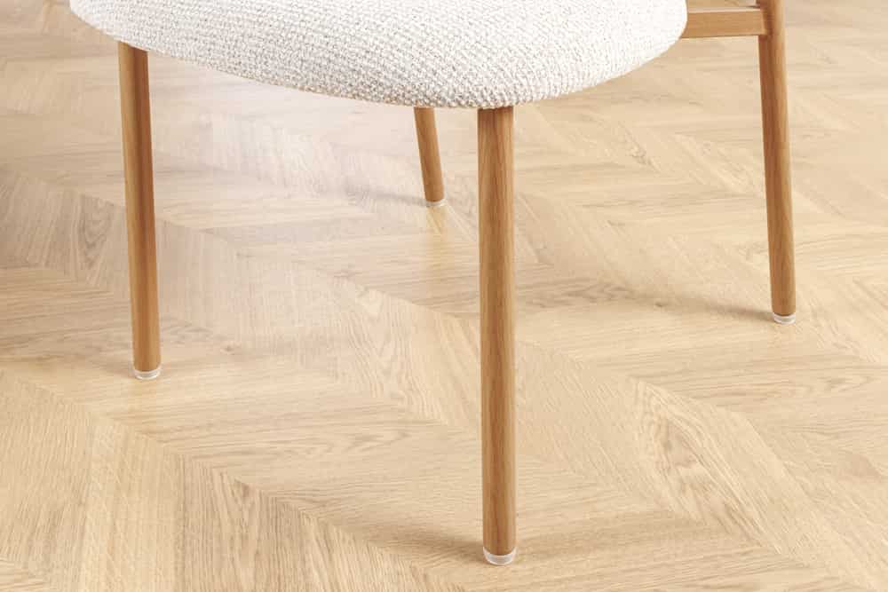 Design Stuhl BELFORT beige Strukturstoff Metallgestell Eiche