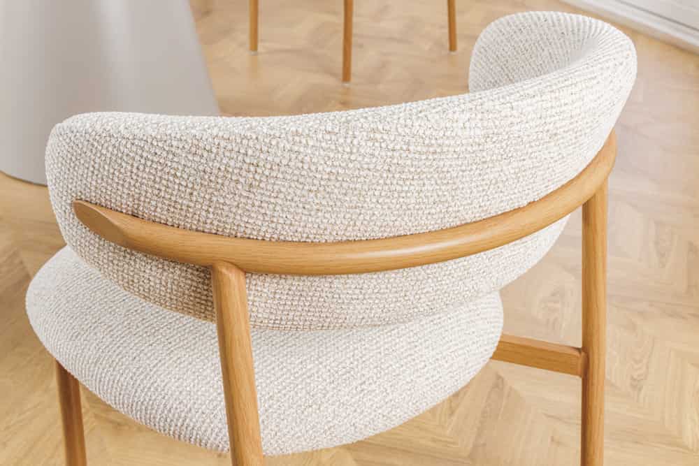 Design Stuhl BELFORT beige Strukturstoff Metallgestell Eiche