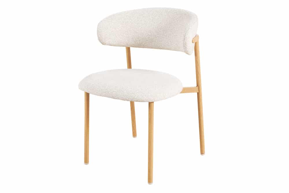 Design Stuhl BELFORT beige Strukturstoff Metallgestell Eiche