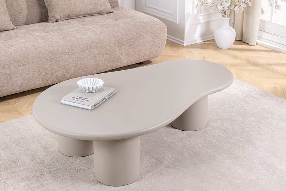Stilvoller Couchtisch ORGANIKO 130cm cement greige organische Form