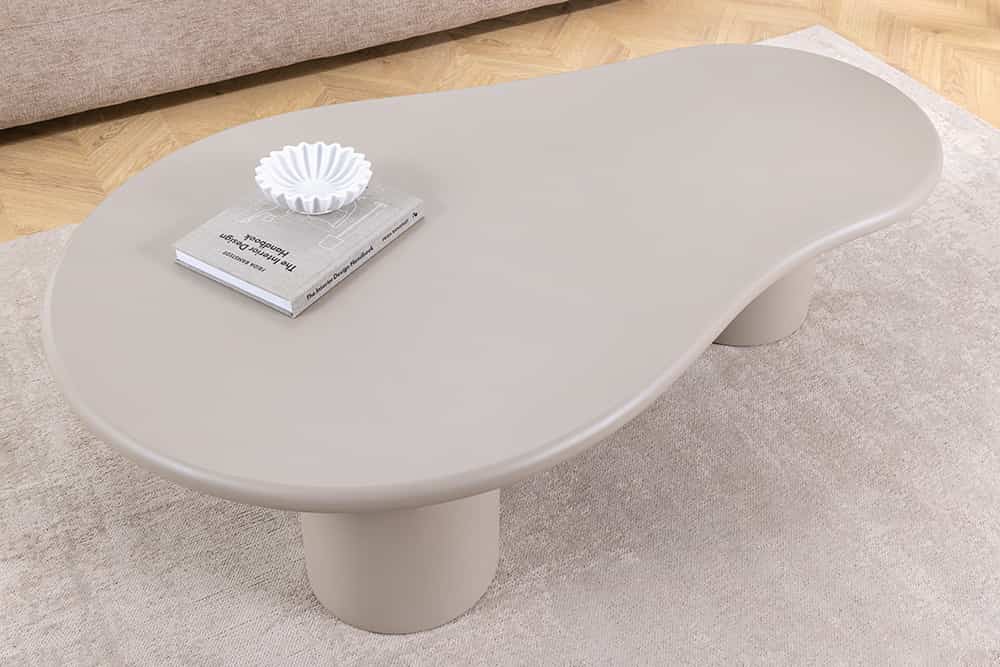 Stilvoller Couchtisch ORGANIKO 130cm cement greige organische Form