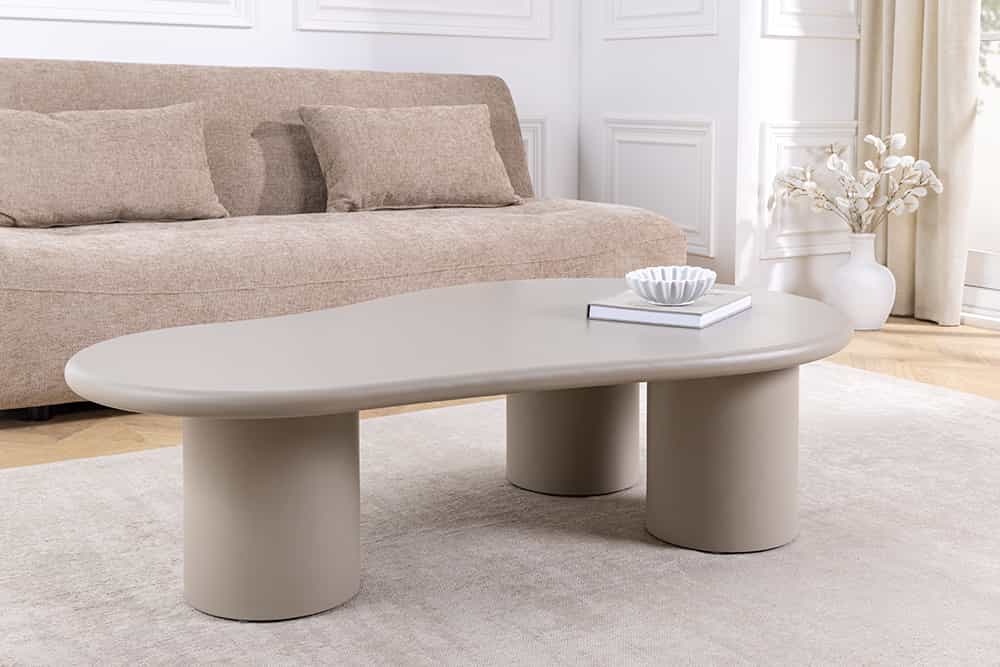 Stilvoller Couchtisch ORGANIKO 130cm cement greige organische Form