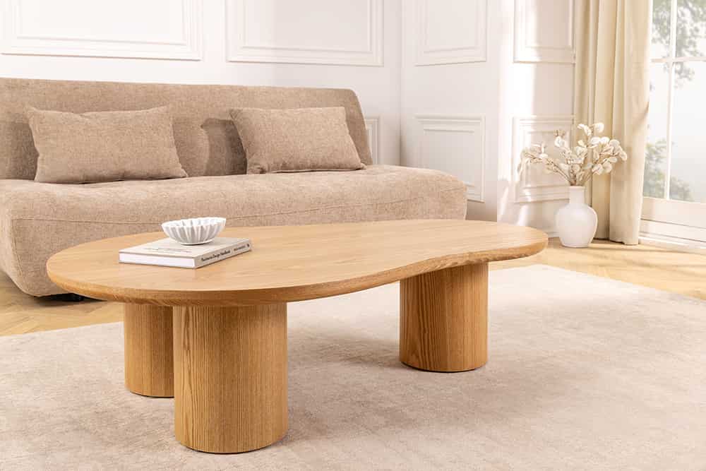 Stilvoller Couchtisch ORGANIKO 130cm natur Eiche organische Form