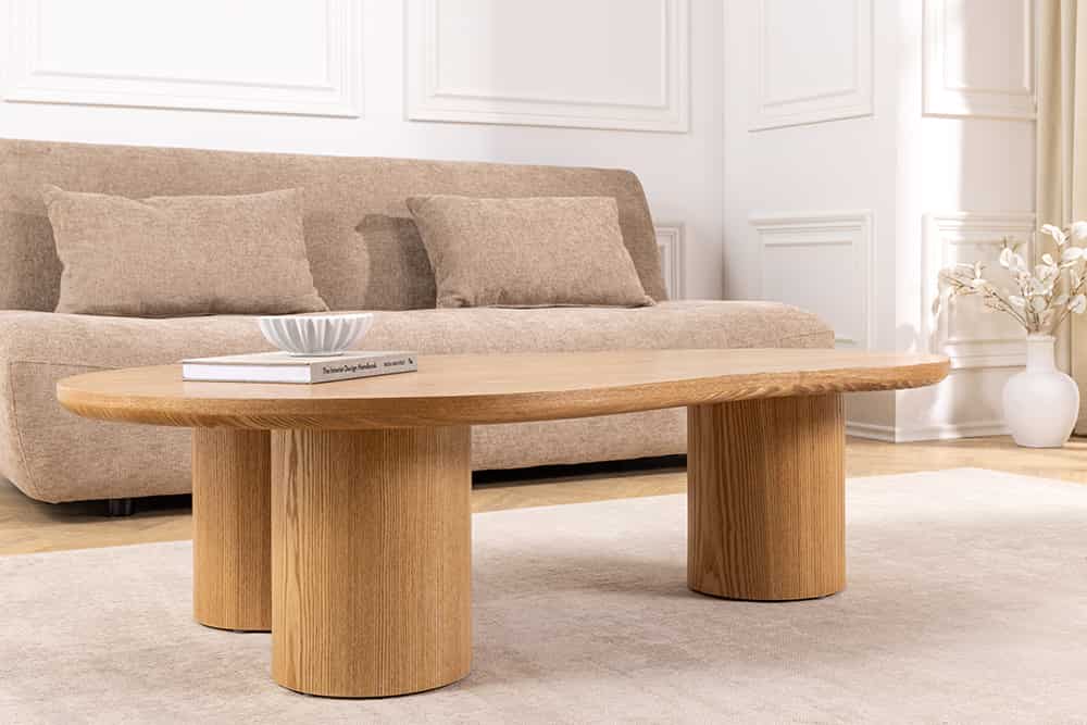 Stilvoller Couchtisch ORGANIKO 130cm natur Eiche organische Form