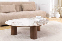 Stilvoller Couchtisch ORGANIKO 110cm weiß braun Walnuss Pandora Keramik