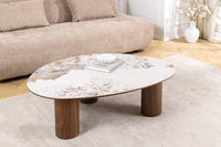 Stilvoller Couchtisch ORGANIKO 110cm weiß braun Walnuss Pandora Keramik