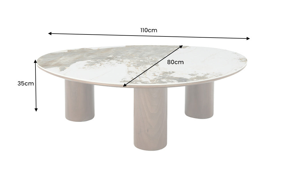Stilvoller Couchtisch ORGANIKO 110cm weiß braun Walnuss Pandora Keramik