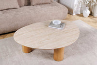 Stilvoller Couchtisch ORGANIKO 110cm natur Eiche Travertin Keramik