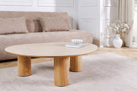 Stilvoller Couchtisch ORGANIKO 110cm natur Eiche Travertin Keramik