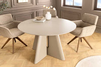 Runder Esstisch ORGANIKO 120cm cement greige mit skulpturalem Säulengestell