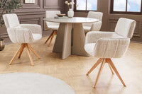 Drehbarer Stuhl UNIQUE beige Chenille Eichenholzbeine mit Armlehne