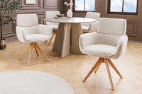 Drehbarer Stuhl UNIQUE beige Chenille Eichenholzbeine mit Armlehne