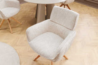 Drehbarer Stuhl UNIQUE beige Chenille Eichenholzbeine mit Armlehne