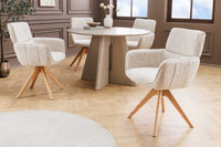 Drehbarer Stuhl UNIQUE beige Chenille Eichenholzbeine mit Armlehne